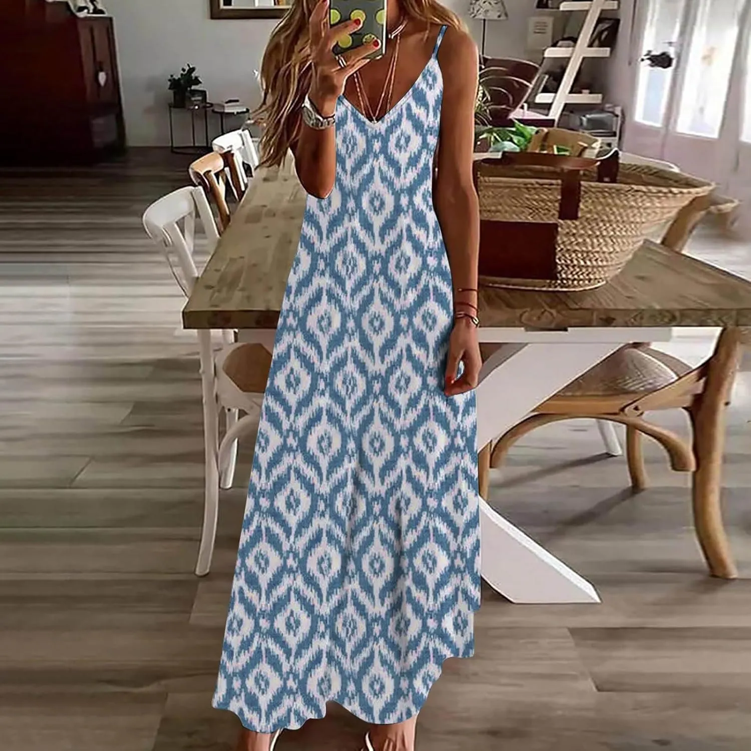 Ceboyel Women 2024 Spaghetti Strap Maxi Dress Trendy Summer Vacation Sundresses Boho Beach Sun Dresses Casual Resort Clothes