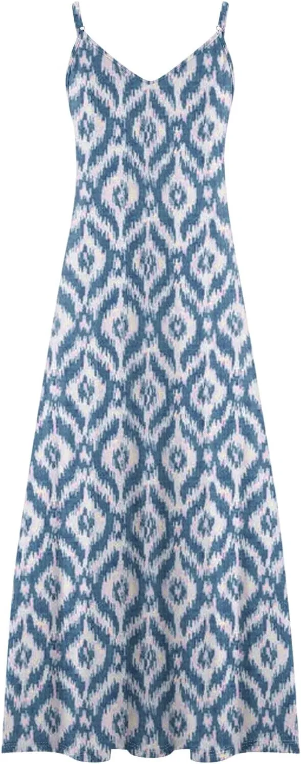 Ceboyel Women 2024 Spaghetti Strap Maxi Dress Trendy Summer Vacation Sundresses Boho Beach Sun Dresses Casual Resort Clothes