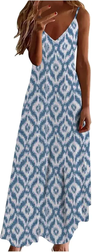 Ceboyel Women 2024 Spaghetti Strap Maxi Dress Trendy Summer Vacation Sundresses Boho Beach Sun Dresses Casual Resort Clothes