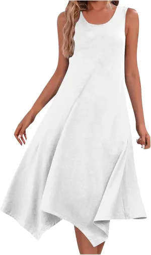 Ceboyel Womens 2024 Casual Summer Sundresses Flowy Sleeveless Tank Dresses Handkerchief Hem Dress Beach Vacation Outfits