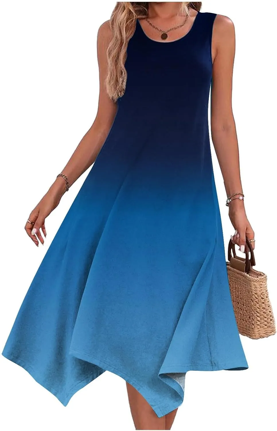 Ceboyel Womens 2024 Casual Summer Sundresses Flowy Sleeveless Tank Dresses Handkerchief Hem Dress Beach Vacation Outfits