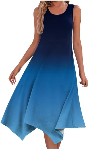 Ceboyel Womens 2024 Casual Summer Sundresses Flowy Sleeveless Tank Dresses Handkerchief Hem Dress Beach Vacation Outfits