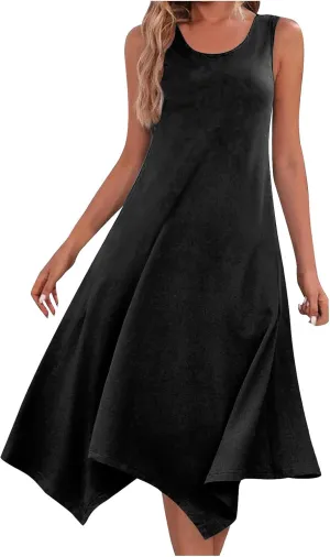 Ceboyel Womens 2024 Casual Summer Sundresses Flowy Sleeveless Tank Dresses Handkerchief Hem Dress Beach Vacation Outfits