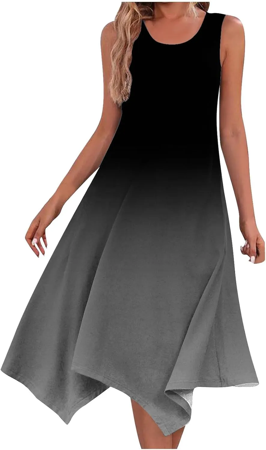 Ceboyel Womens 2024 Casual Summer Sundresses Flowy Sleeveless Tank Dresses Handkerchief Hem Dress Beach Vacation Outfits