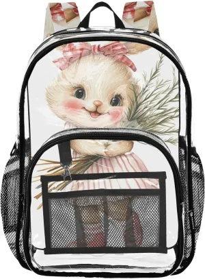 Clear Backpack for Women Cute Bunny Girl Flowers Boys Backpacks for Girls Pvc School Plastic Bookbag
