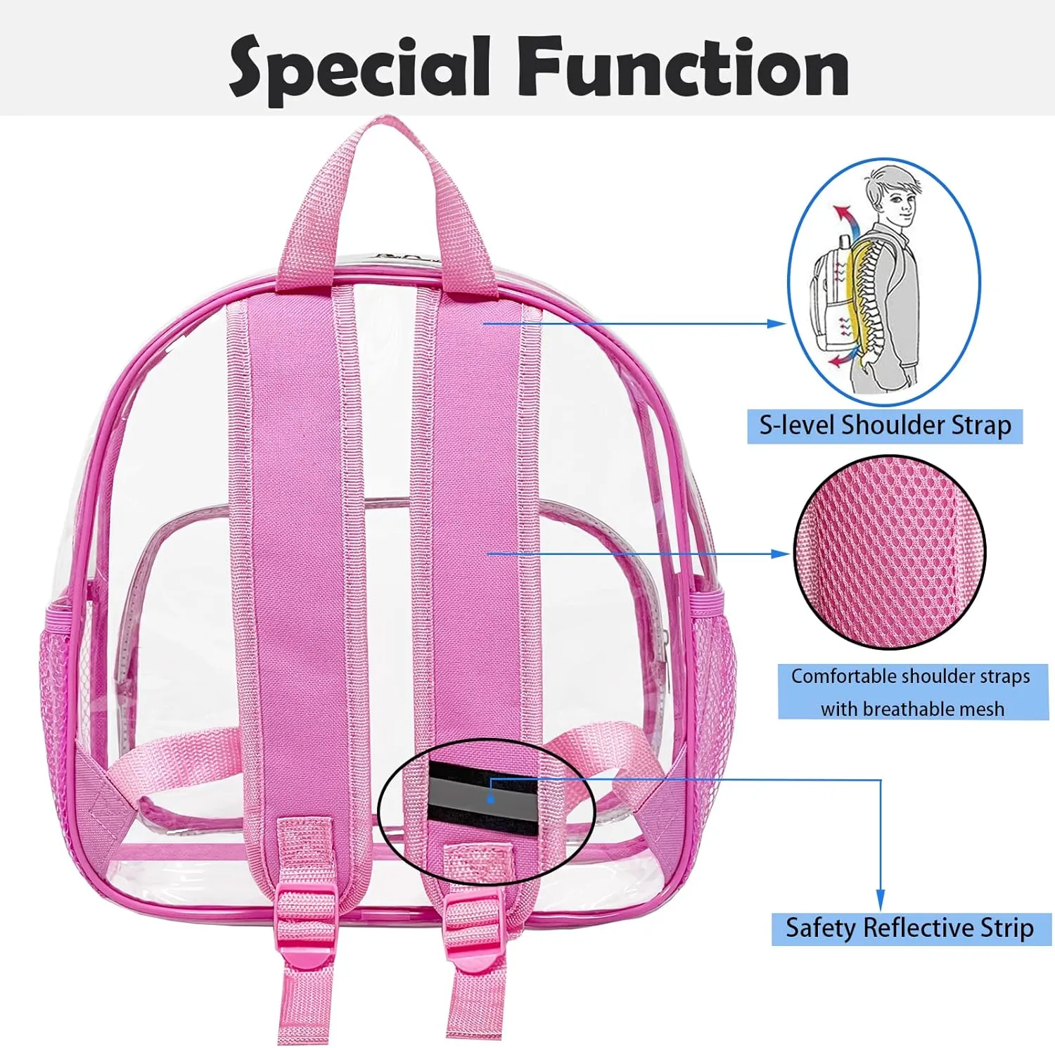 Clear Backpack Stadium 12x6x12 Heavy Duty PVC Plastic transparent Small See Through Mini Clear Bag for Stadium Events Schools Concert Festival Sport Security Travel Women kids,Pink