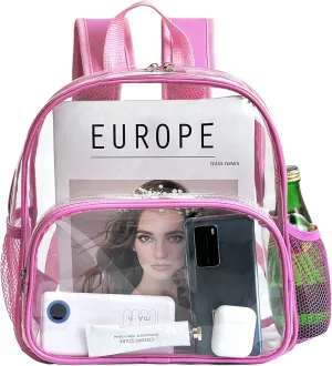 Clear Backpack Stadium 12x6x12 Heavy Duty PVC Plastic transparent Small See Through Mini Clear Bag for Stadium Events Schools Concert Festival Sport Security Travel Women kids,Pink