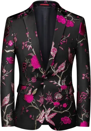 Cloudstyle Mens Embroidery Tux Dress Suit Jacket Formal Print Prom Blazer Dinner Sport Coat