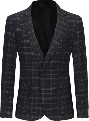 Cloudstyle Mens Formal Suit Jacket Blazer Plaid 2 Button Closure Prom Business Sport Coat