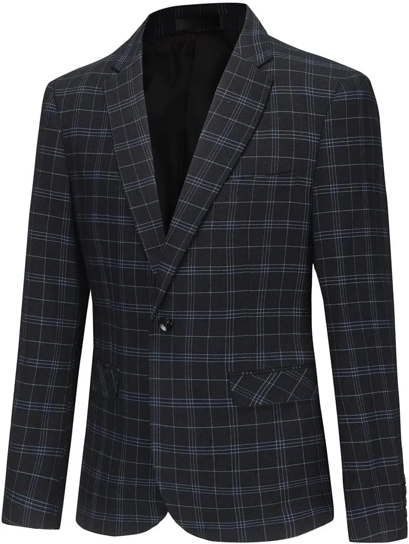 Cloudstyle Mens Formal Suit Jacket Blazer Plaid 2 Button Closure Prom Business Sport Coat