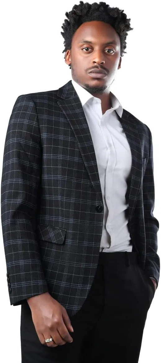 Cloudstyle Mens Formal Suit Jacket Blazer Plaid 2 Button Closure Prom Business Sport Coat