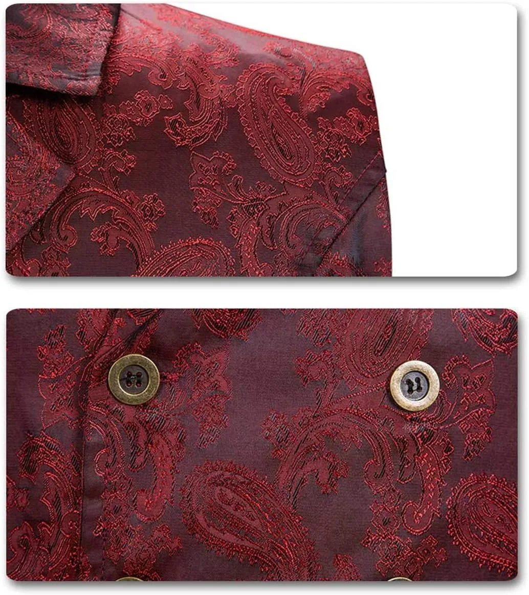 Cloudstyle Mens Paisley Dress Vest Gothic Steampunk Waistcoat Floral Sleeveless Tailcoat