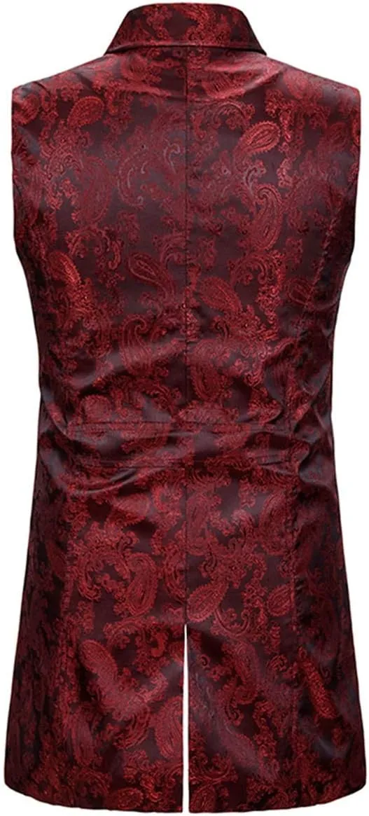 Cloudstyle Mens Paisley Dress Vest Gothic Steampunk Waistcoat Floral Sleeveless Tailcoat