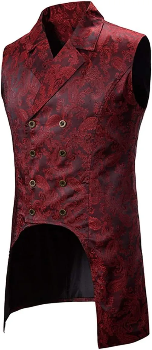 Cloudstyle Mens Paisley Dress Vest Gothic Steampunk Waistcoat Floral Sleeveless Tailcoat