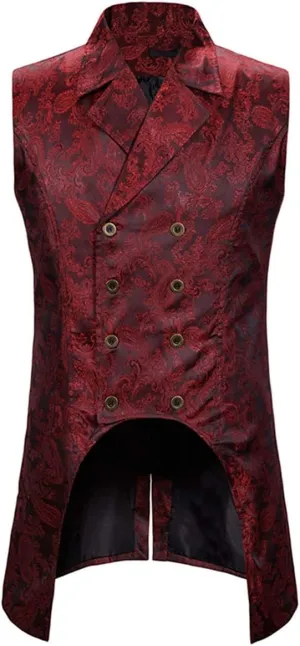Cloudstyle Mens Paisley Dress Vest Gothic Steampunk Waistcoat Floral Sleeveless Tailcoat