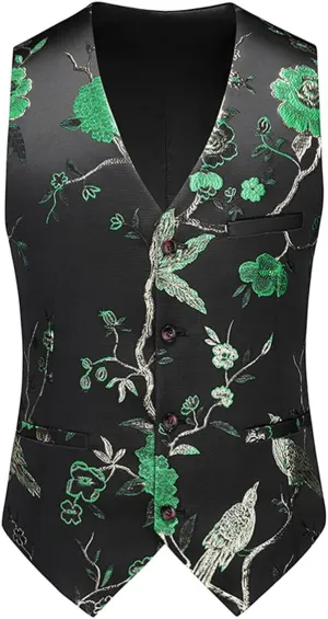 Cloudstyle Mens Print Dress Vest Slim Fit Single Breasted Button Down Formal Waistcoat