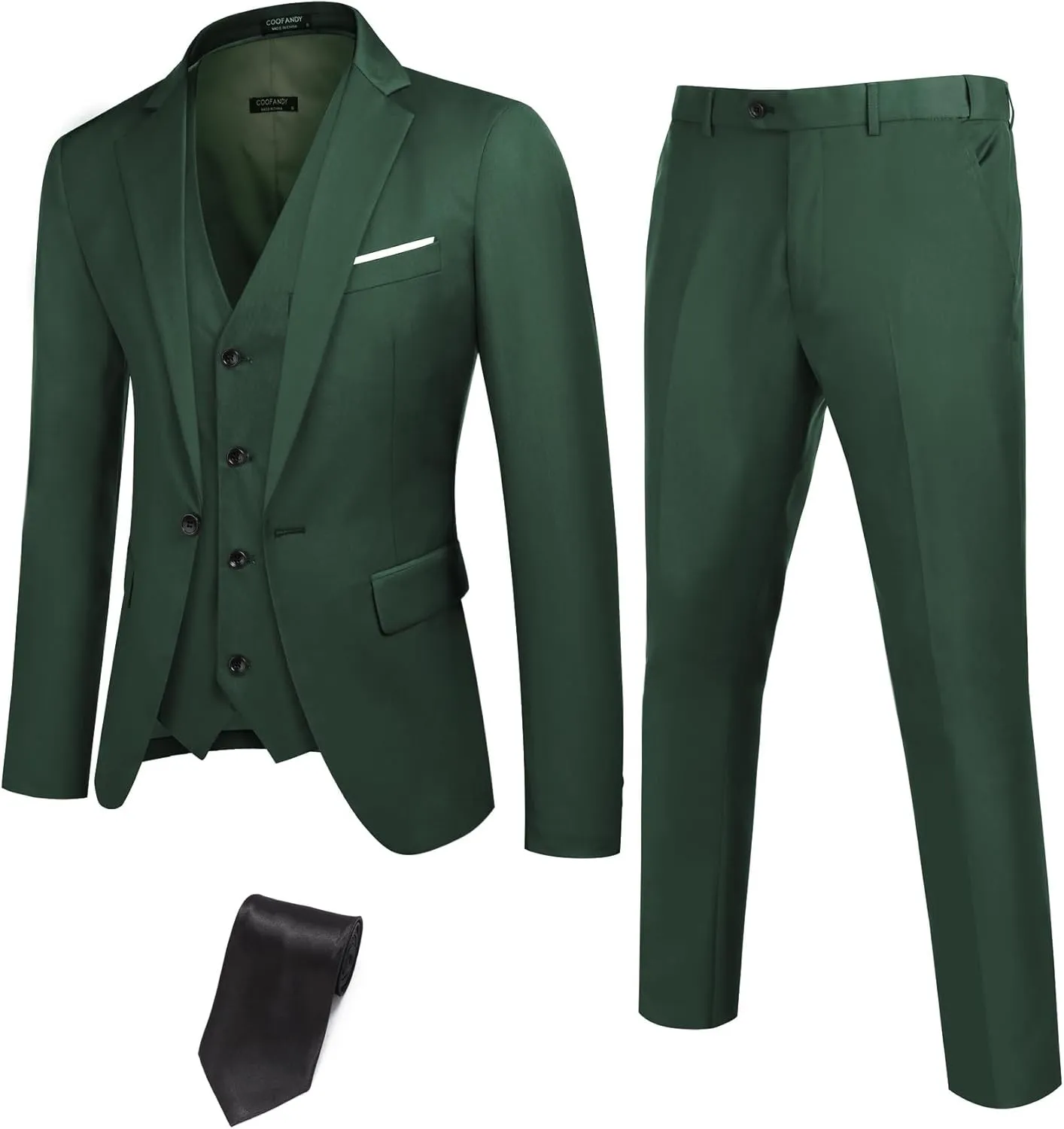 COOFANDY Mens 3 Piece Suits One Button Blazer Jacket Slim Fit Vest Suit Pant with Tie