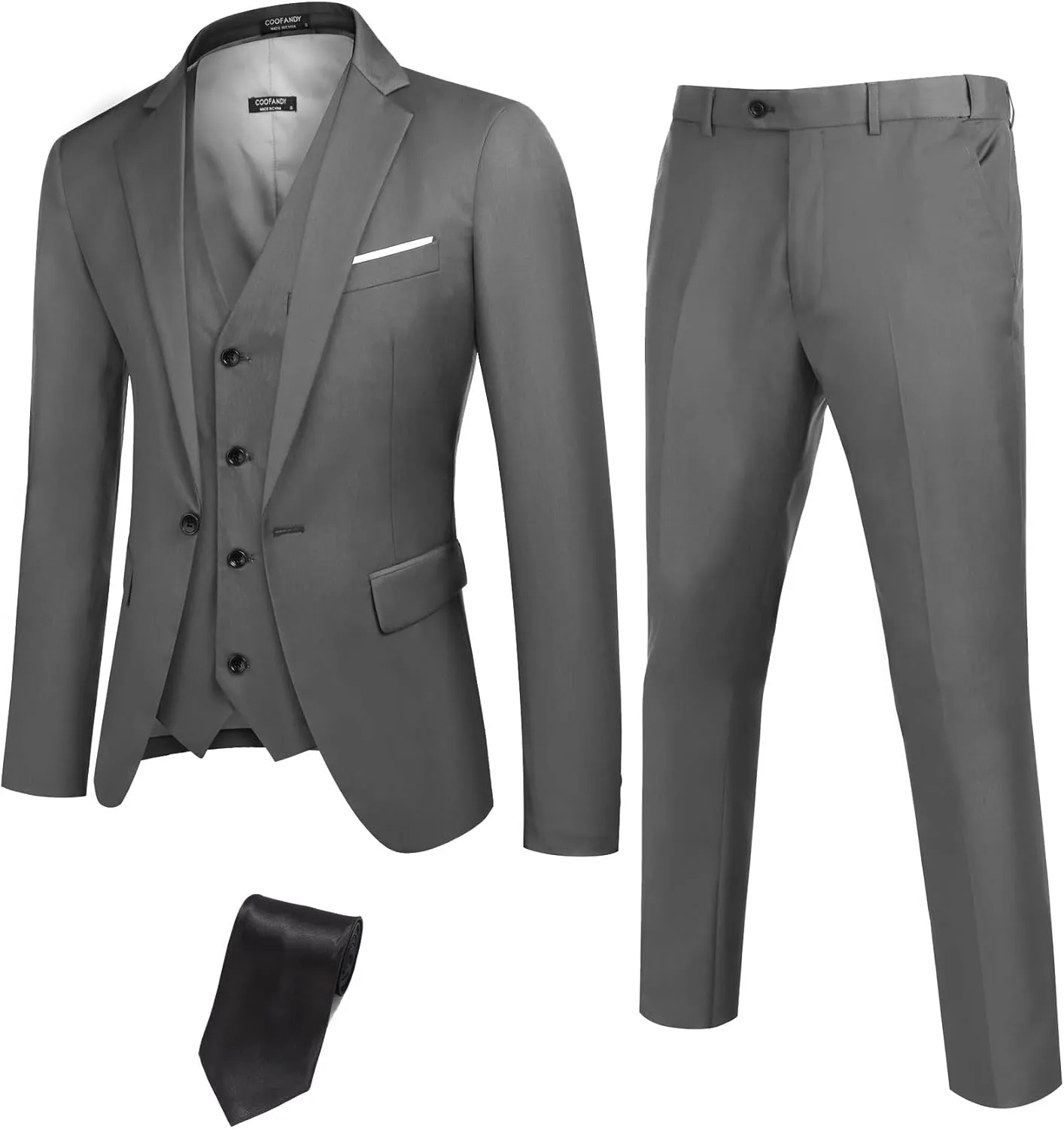 COOFANDY Mens 3 Piece Suits One Button Blazer Jacket Slim Fit Vest Suit Pant with Tie