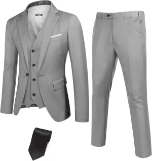 COOFANDY Mens 3 Piece Suits One Button Blazer Jacket Slim Fit Vest Suit Pant with Tie