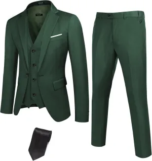 COOFANDY Mens 3 Piece Suits One Button Blazer Jacket Slim Fit Vest Suit Pant with Tie