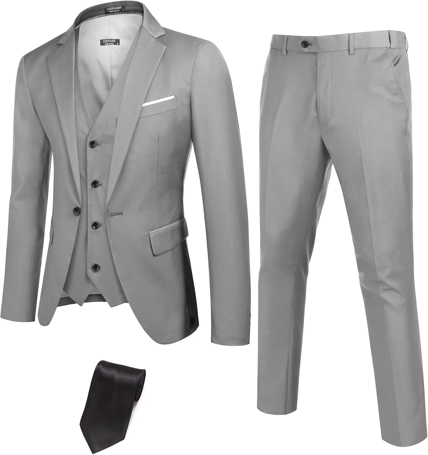 COOFANDY Mens 3 Piece Suits One Button Blazer Jacket Slim Fit Vest Suit Pant with Tie