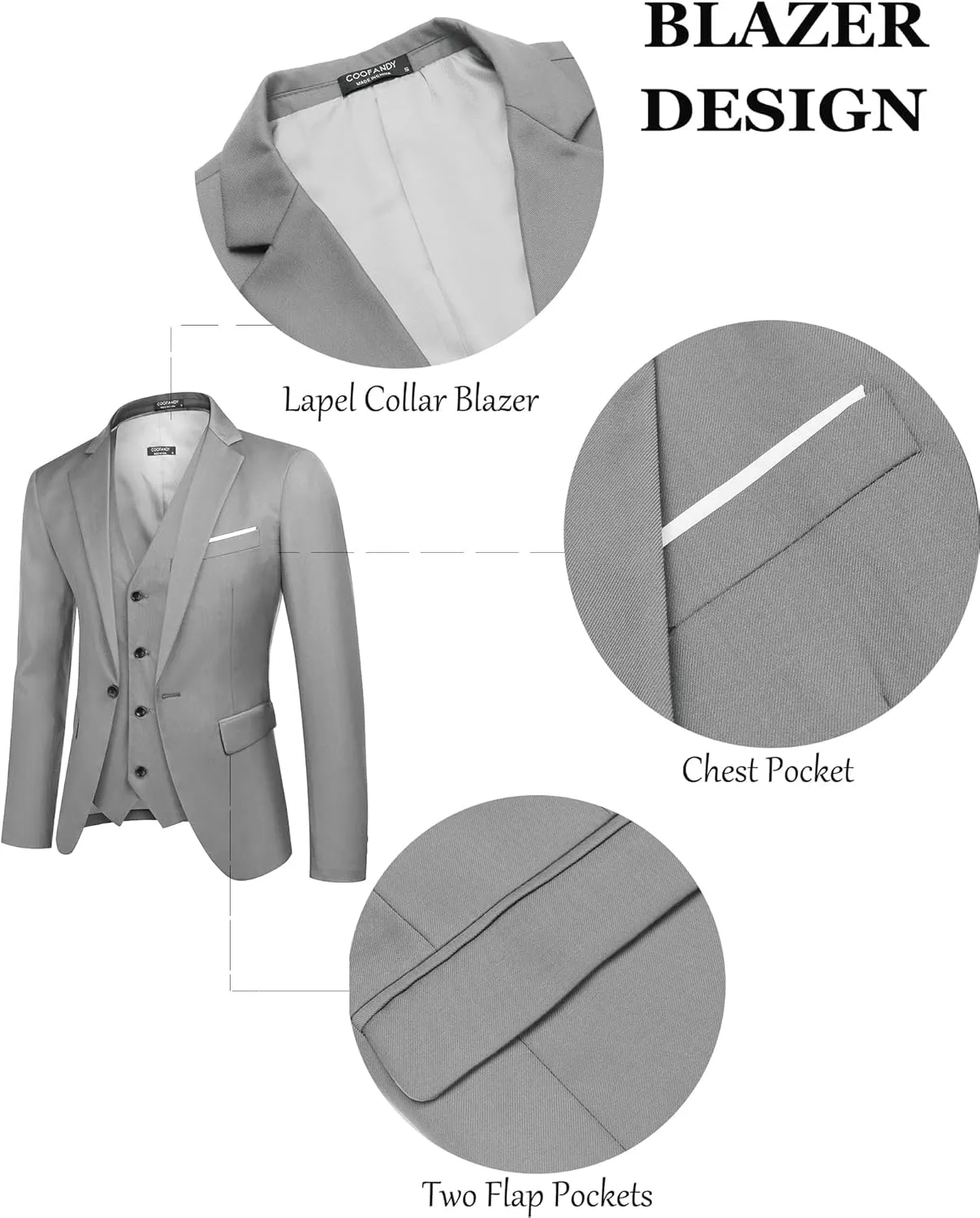COOFANDY Mens 3 Piece Suits One Button Blazer Jacket Slim Fit Vest Suit Pant with Tie