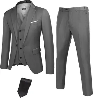 COOFANDY Mens 3 Piece Suits One Button Blazer Jacket Slim Fit Vest Suit Pant with Tie