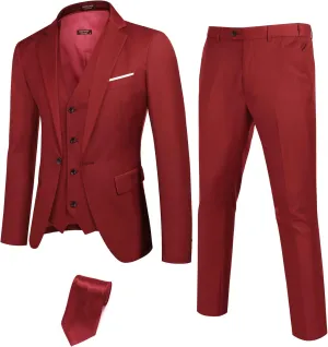 COOFANDY Mens 3 Piece Suits One Button Blazer Jacket Slim Fit Vest Suit Pant with Tie
