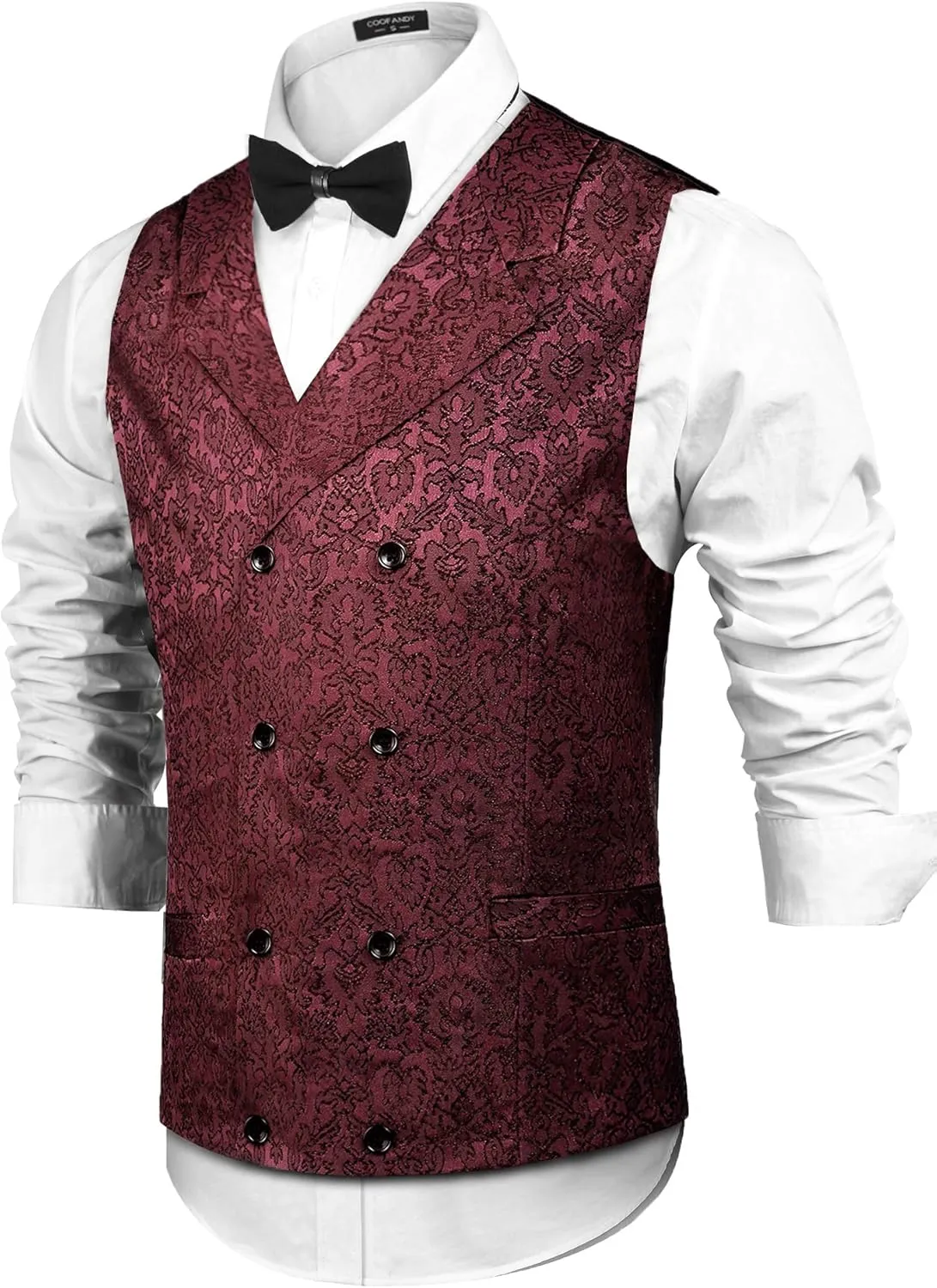 COOFANDY Mens Victorian Vest Steampunk Double Breasted Suit Vest Slim Fit Brocade Paisley Floral Waistcoat
