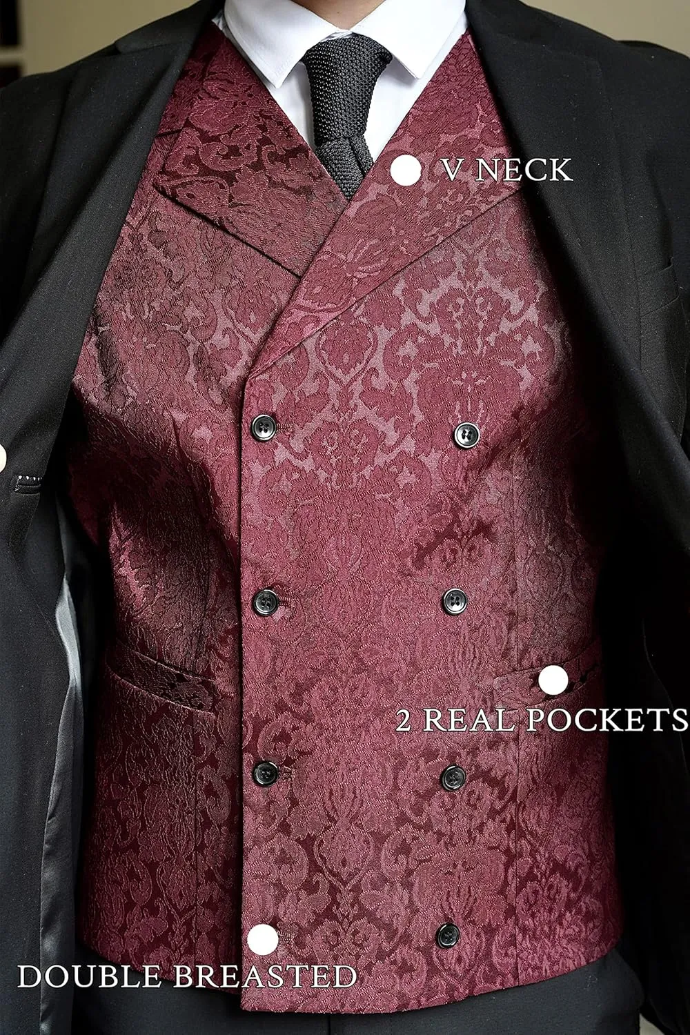 COOFANDY Mens Victorian Vest Steampunk Double Breasted Suit Vest Slim Fit Brocade Paisley Floral Waistcoat