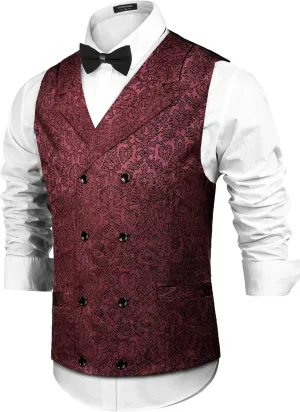 COOFANDY Mens Victorian Vest Steampunk Double Breasted Suit Vest Slim Fit Brocade Paisley Floral Waistcoat