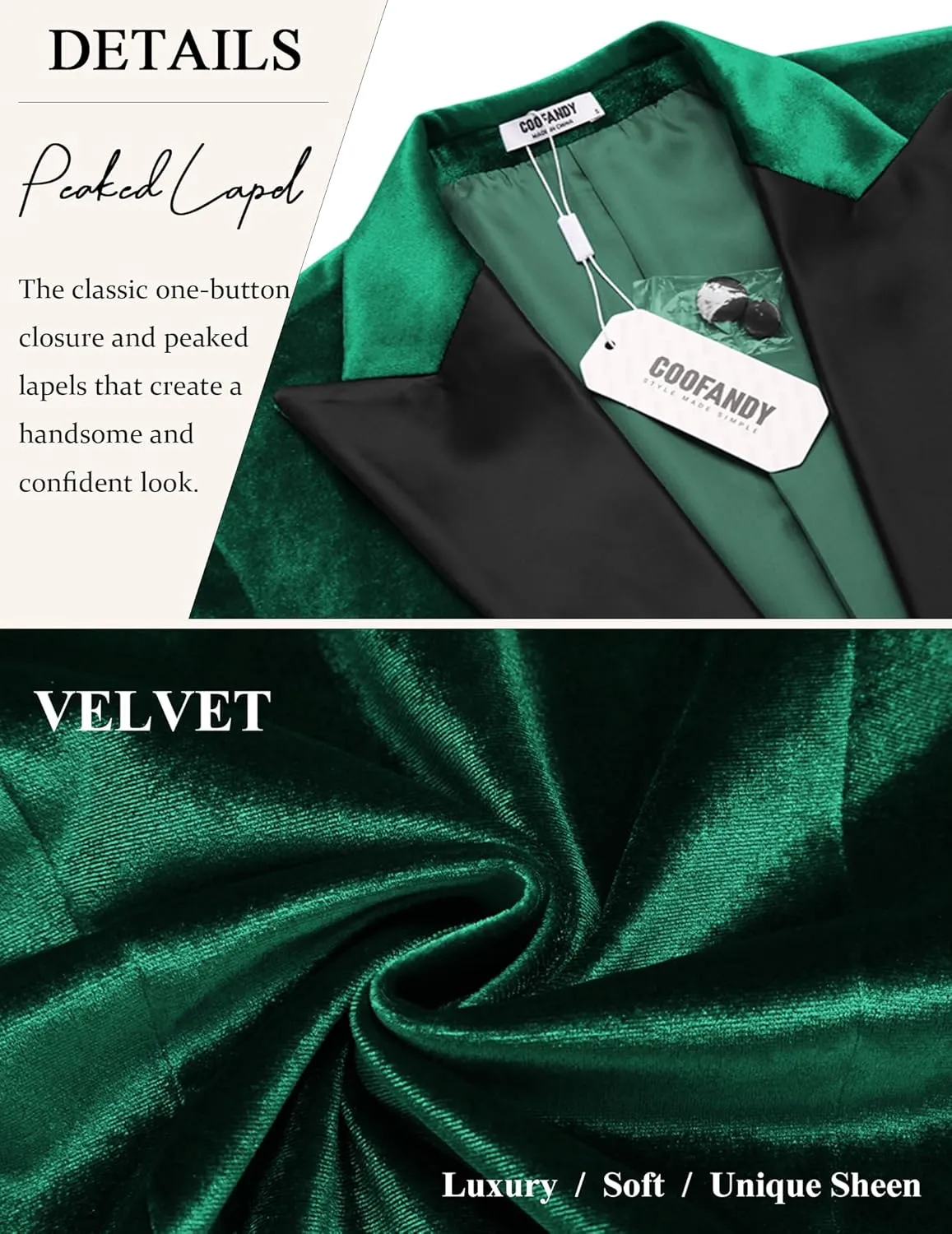 COOFANDY Mens Wedding Tuxedo Jacket Slim Fit Velvet Blazer One Button Suit Jacket for Prom Dinner Party