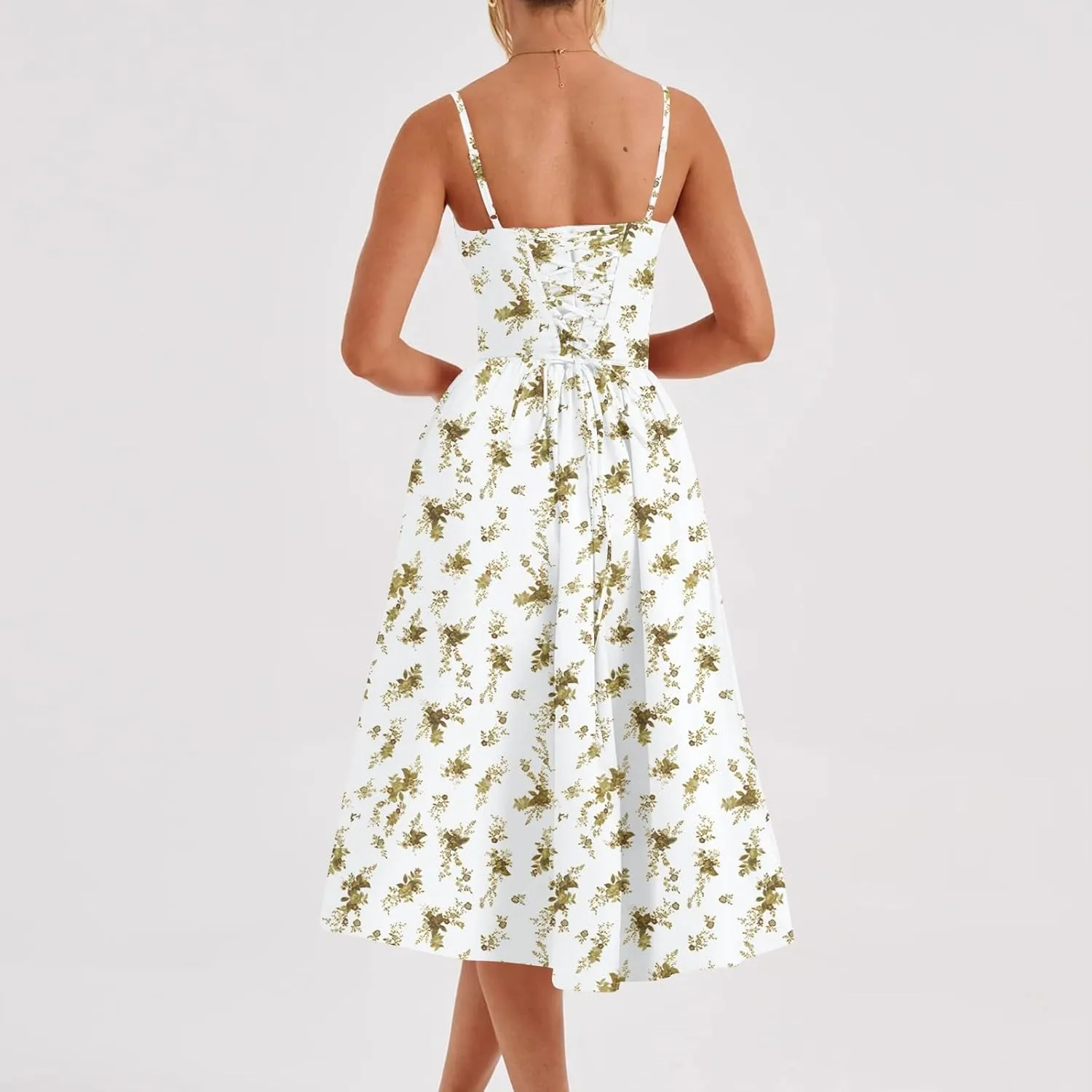 Corset Dress for Women 2024 Formal Spaghetti Strap Bustier Midi Dresses Flowy Pleated Hem Corset Sundress