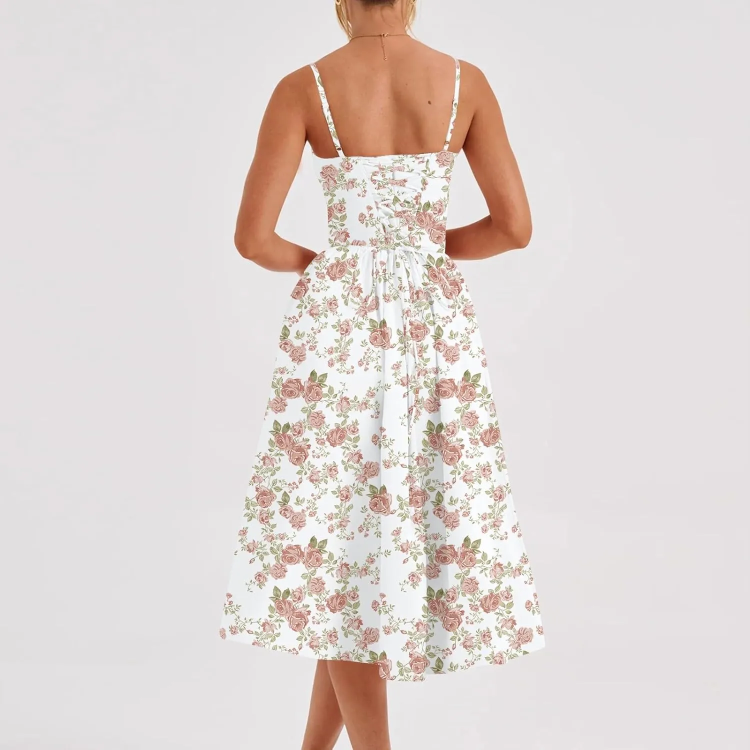 Corset Dress for Women 2024 Formal Spaghetti Strap Bustier Midi Dresses Flowy Pleated Hem Corset Sundress