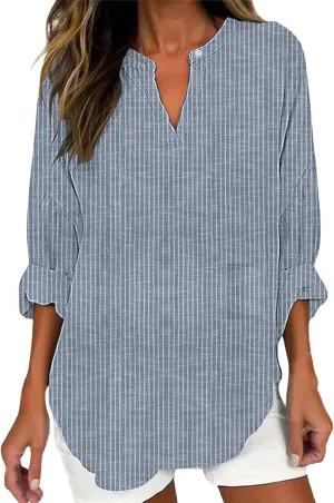Cotton Linen Henley Tops Women Dressy Long Sleeve Vneck Hide Belly Longline Tshirts Plain Cotton Tunic Tee Shirts