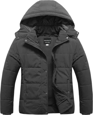 CREATMO US Women's Plus Size Warm Puffer Jacket Waterproof Fleece Lined Winter Coat with Removable Hood