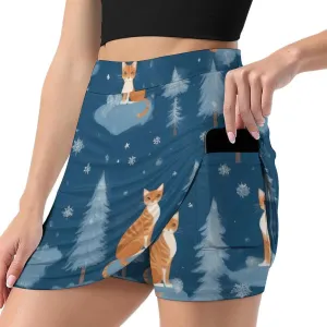 Cute Cats Pattern Tennis Skirts for Women with Pockets High Waisted Athletic Golf Skorts Skirts A-Line Mini Short Skirt