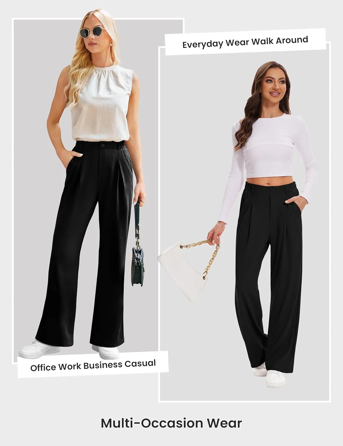Desol Womens Wide Leg Work Pants Waffle Knit Dress Pants Stretchy High Waisted Slack Casual Palazzo Pants for Women