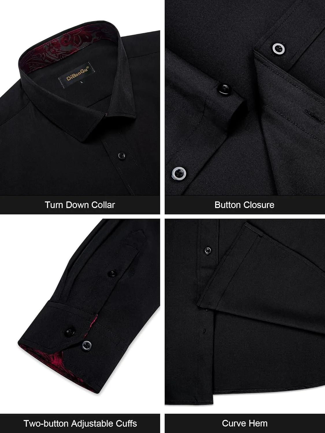 DiBanGu Men's Dress Shirt Stain Shield Long Sleeve Shirts Casual Inner Contrast Button Down Shirt for Formal Business