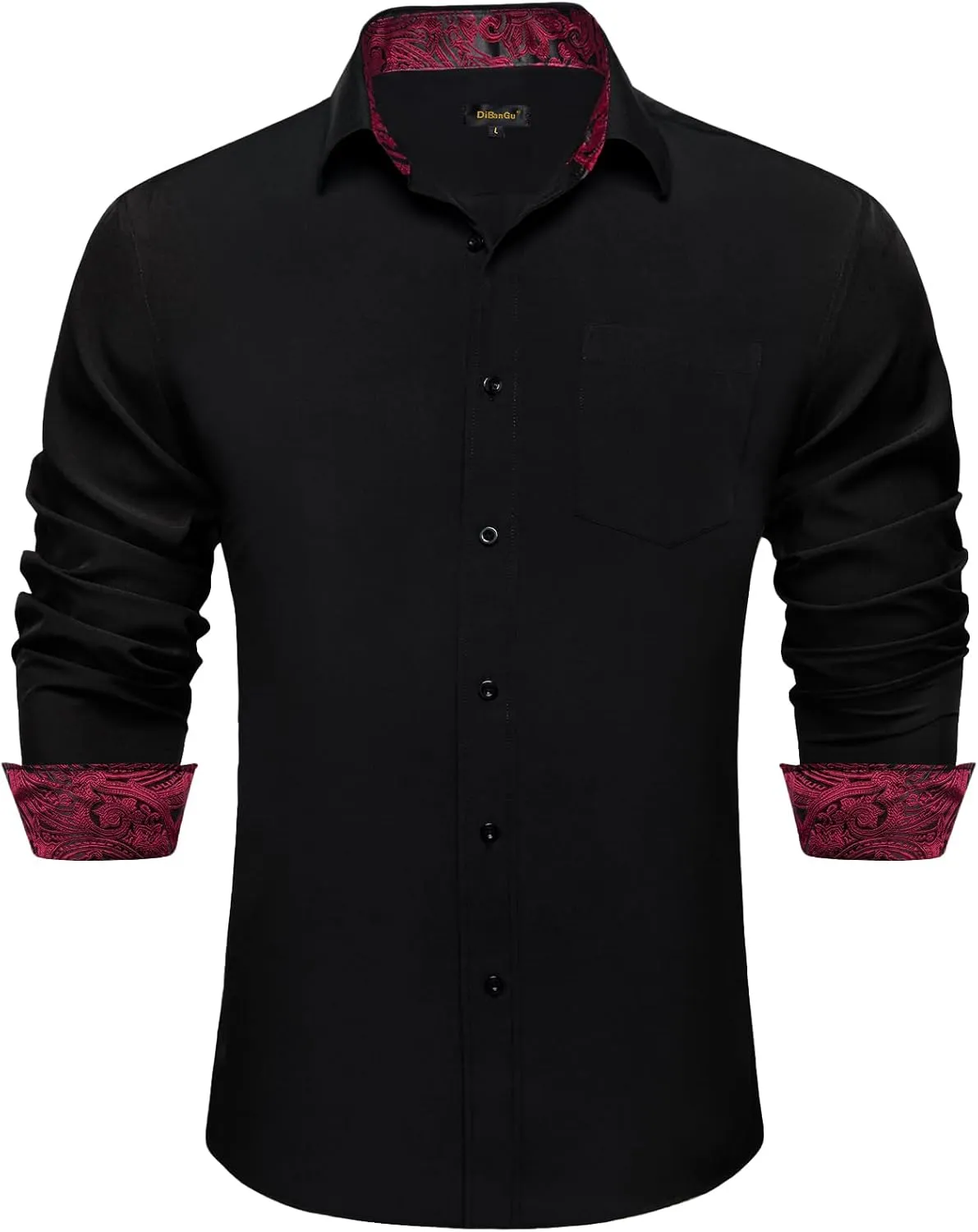 DiBanGu Men's Dress Shirt Stain Shield Long Sleeve Shirts Casual Inner Contrast Button Down Shirt for Formal Business