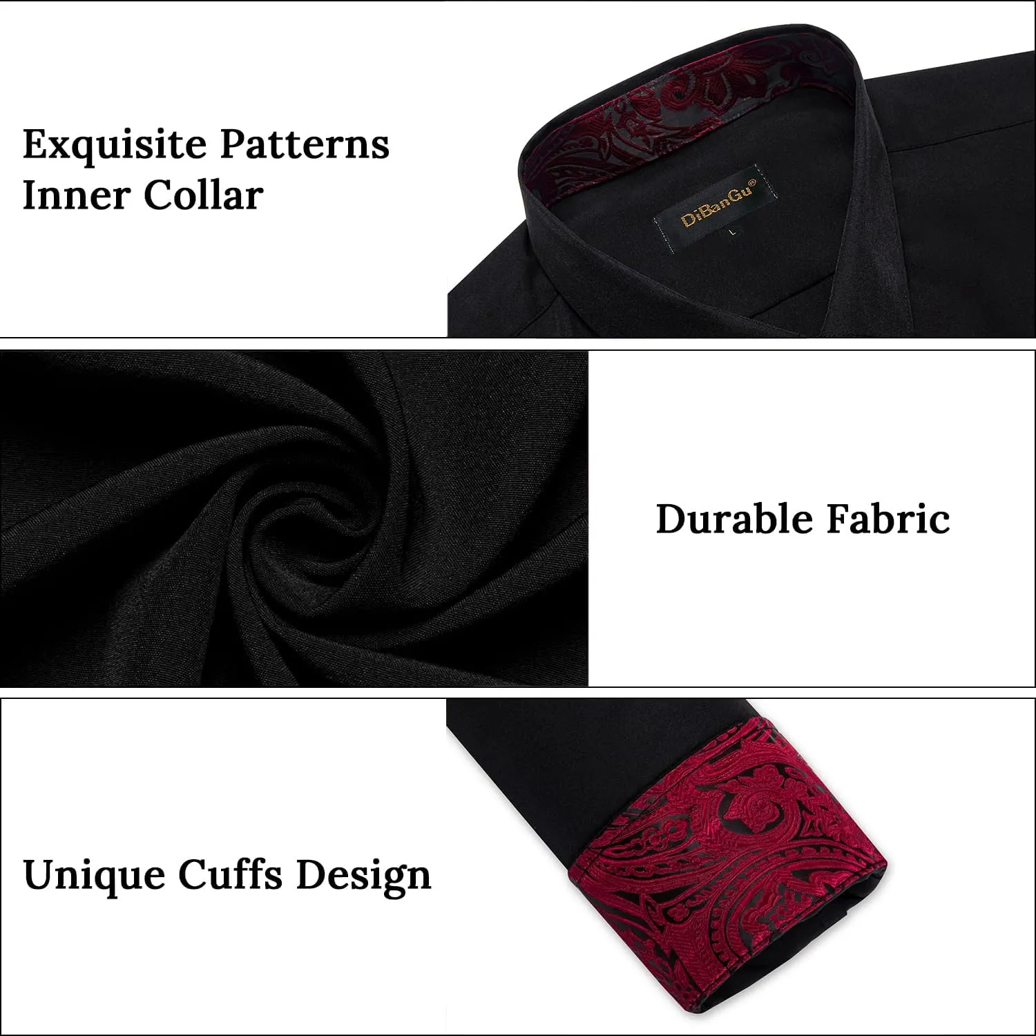 DiBanGu Men's Dress Shirt Stain Shield Long Sleeve Shirts Casual Inner Contrast Button Down Shirt for Formal Business
