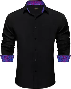 DiBanGu Men's Dress Shirt Stain Shield Long Sleeve Shirts Casual Inner Contrast Button Down Shirt for Formal Business