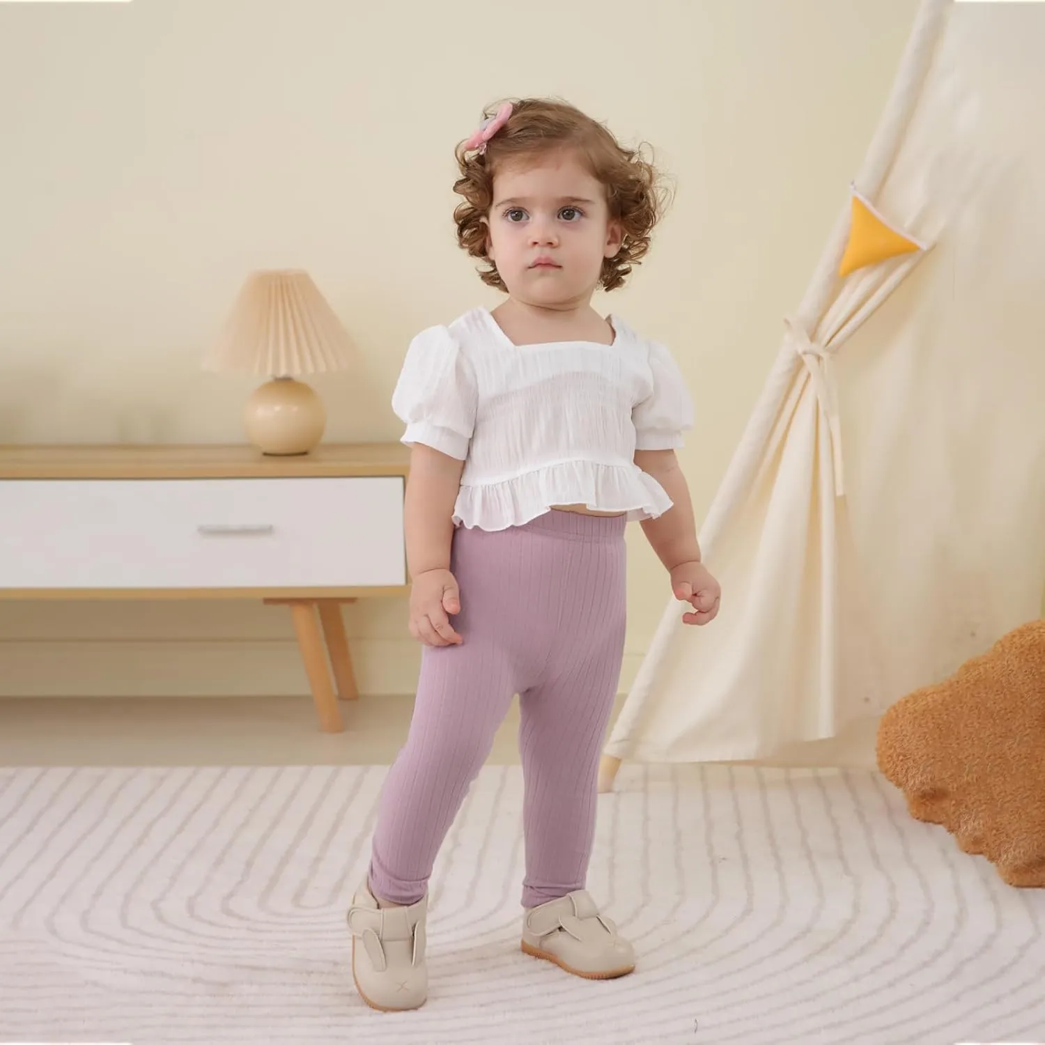 DREAM BUS 5 Pack Toddler Girl Pants Baby Girl Solid Ribbed Pants Toddler Girls Bottoms Leggings Newborn Cotton Jogger