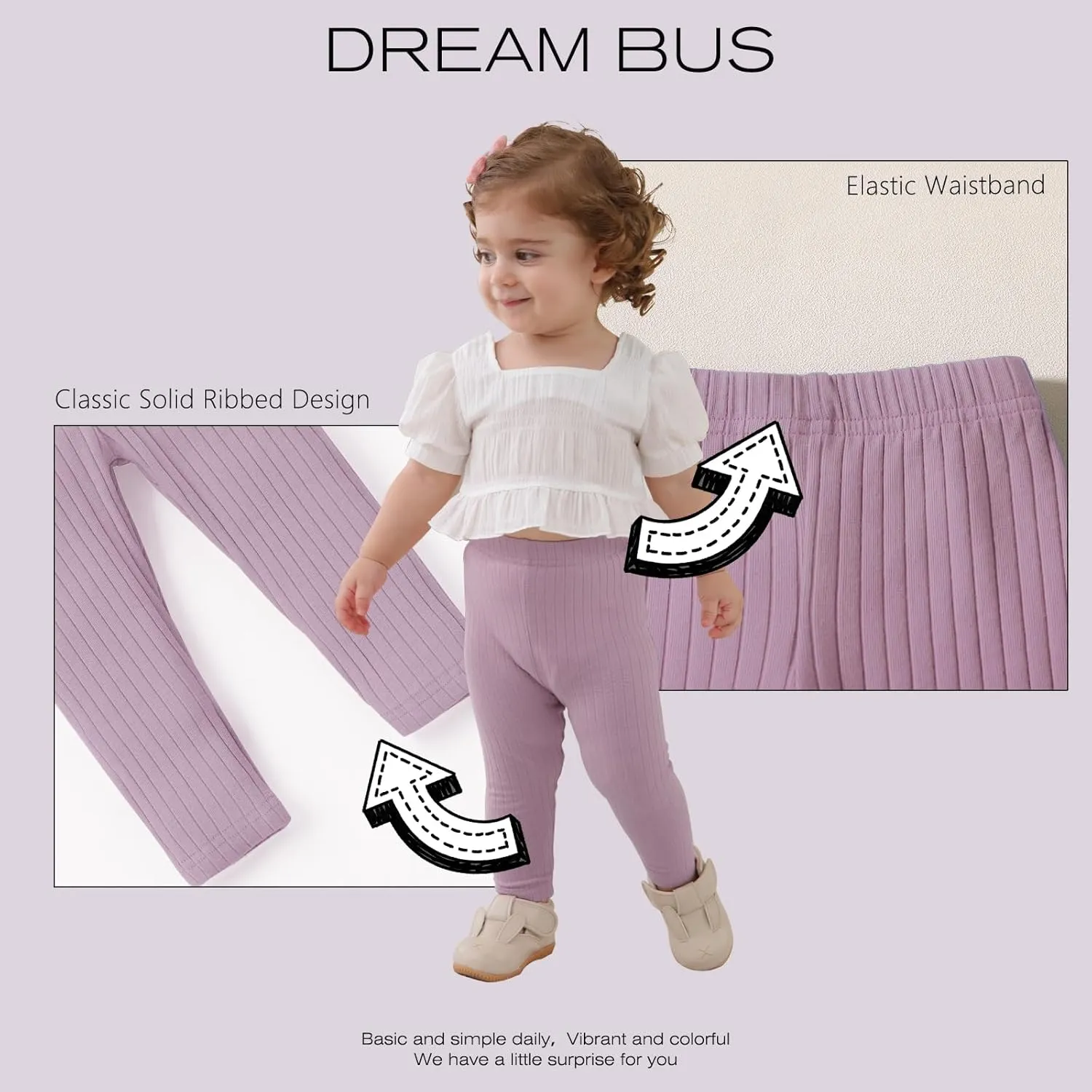 DREAM BUS 5 Pack Toddler Girl Pants Baby Girl Solid Ribbed Pants Toddler Girls Bottoms Leggings Newborn Cotton Jogger