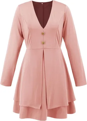 Dresses for Women Solid Color Round Neck Shrunken Pleat Satin Waist Long Lantern Sleeve Elastic Waist Fashion Dress