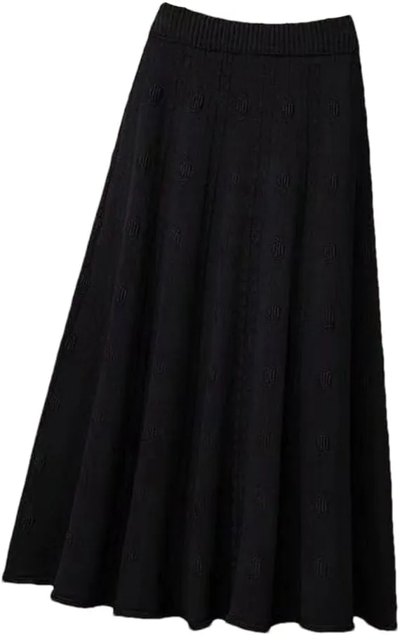 Elastic High Waist Knitted Skirt Women Autumn Winter Solid Color Pleated Long Skirt Elegant A Line Sweater Skirt