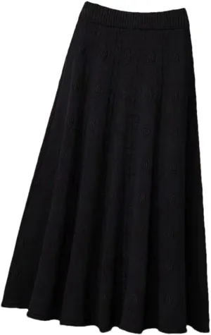 Elastic High Waist Knitted Skirt Women Autumn Winter Solid Color Pleated Long Skirt Elegant A Line Sweater Skirt