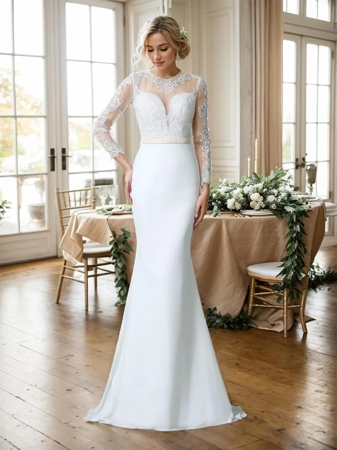Elegant Trumpet/Mermaid Chiffon Wedding Dress Jewel Neck Long Sleeves Sweep/Brush Train Reception Dresses 2025