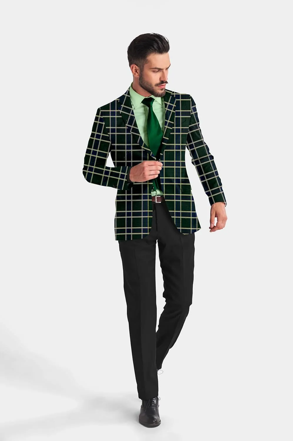 Elina fashion Men's Terry Rayon Spread Collar Jacket Suit Blazer for Christmas Party