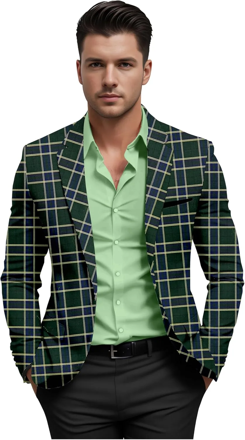Elina fashion Men's Terry Rayon Spread Collar Jacket Suit Blazer for Christmas Party